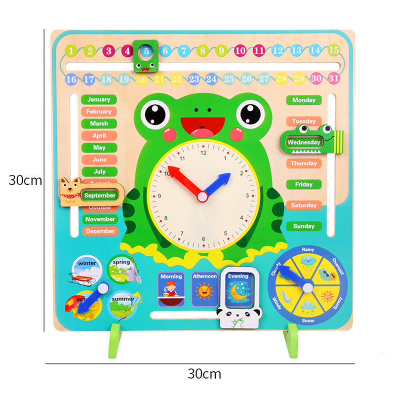 Preschool Wooden Educational Learning Time Weather Season Calendar Clock