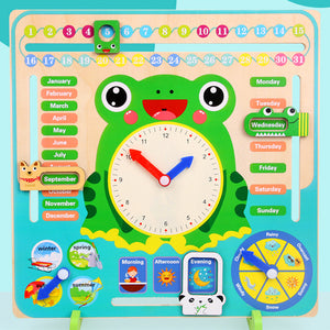 Preschool Wooden Educational Learning Time Weather Season Calendar Clock