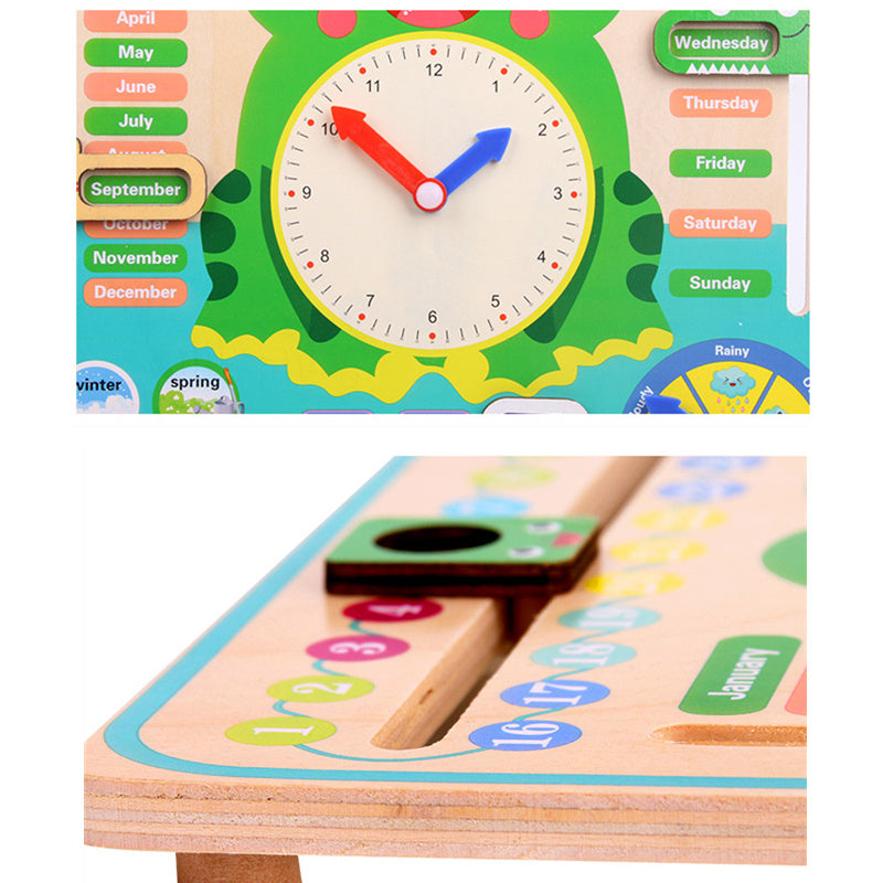 Preschool Wooden Educational Learning Time Weather Season Calendar Clock