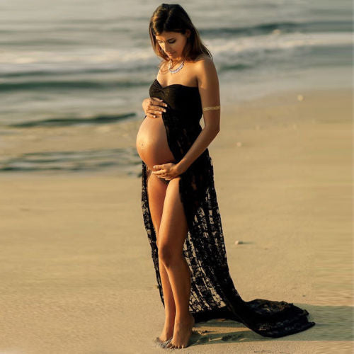 Farrah Open Bump Long Lace Maternity Dress