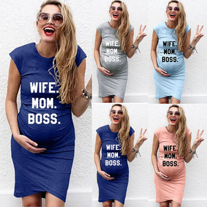Wife Mom Boss Short Sleeve Maternity Dress