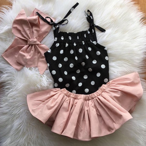 Aspen Cute Girls Outfit Polka Dot Bodysuit and Pink Shirt Set