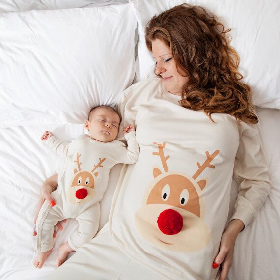 Mom And Child Matching Christmas Pajama Reindeer