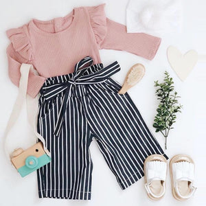 Veronica Pink Romper and Striped Pant 2 Pc Set