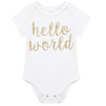 Newborn Take Home Outfit "Hello World" Bodysuit, Shorts and Headband