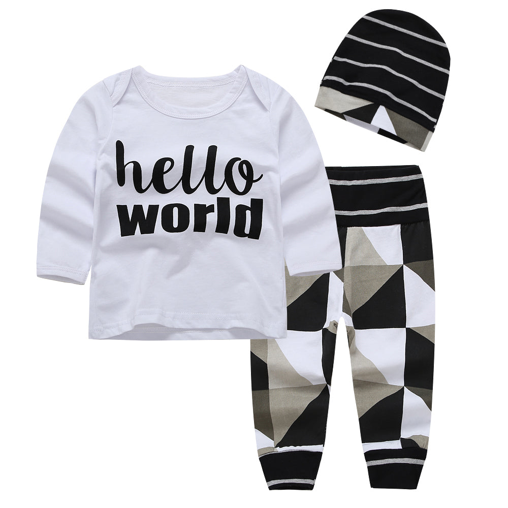Gender Neutral Newborn Take Home Outfit "Hello World" 3 Pc Set