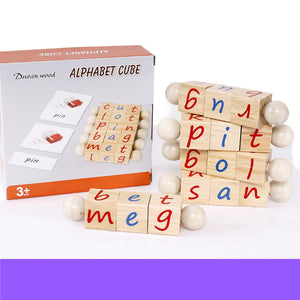 Kid's Educational Montessori Wooden Rotating Word Blocks