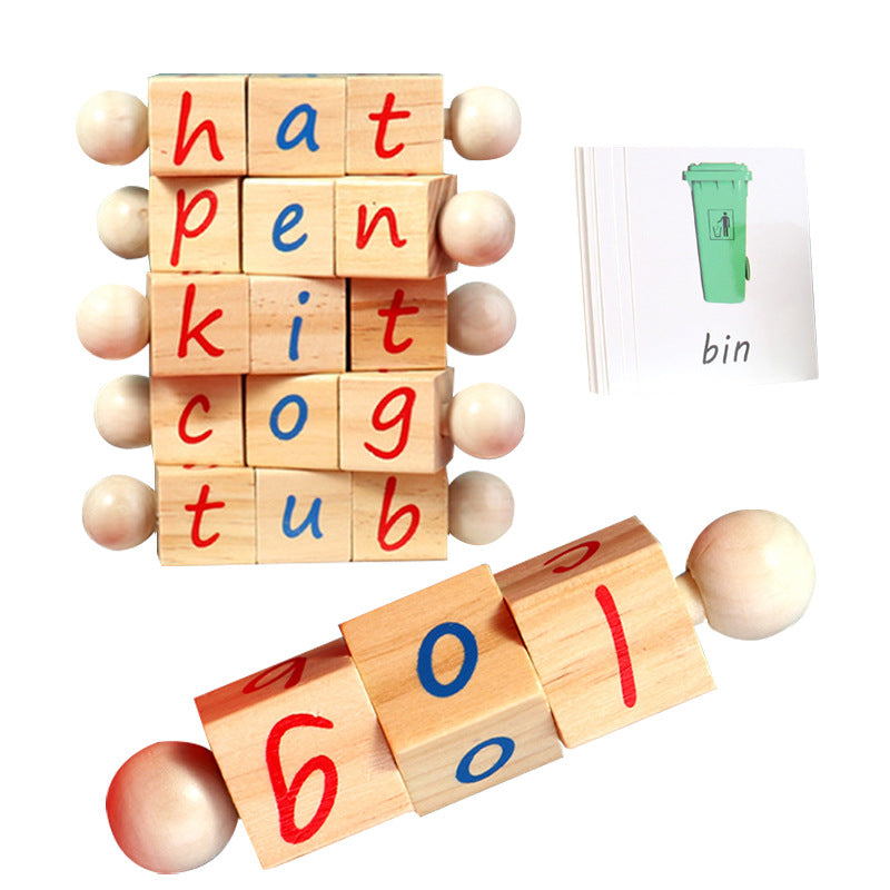 Kid's Educational Montessori Wooden Rotating Word Blocks