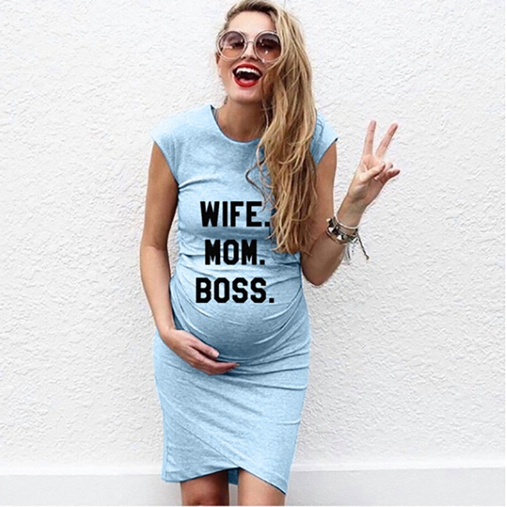 Wife Mom Boss Short Sleeve Maternity Dress