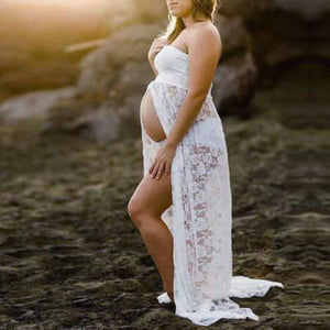 Farrah Open Bump Long Lace Maternity Dress – Baby Barn Town