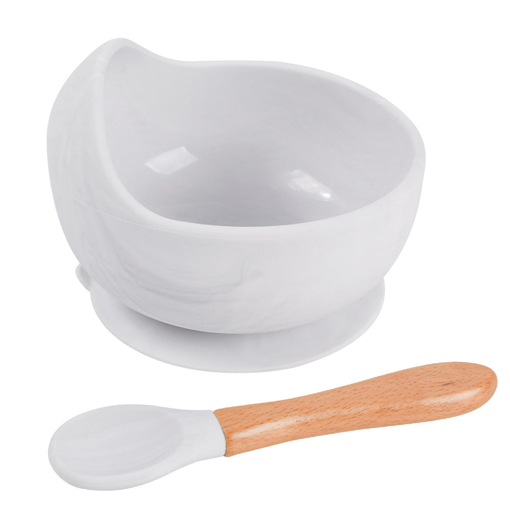 Wooden Handle Silicone Suction Children's Bowl and Spoon Set