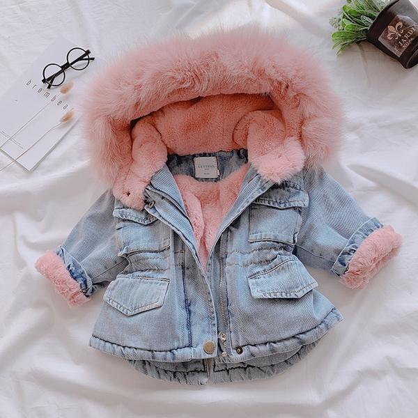 BabyBarnTown Winter Toddler Girl Denim Jacket With With Fur