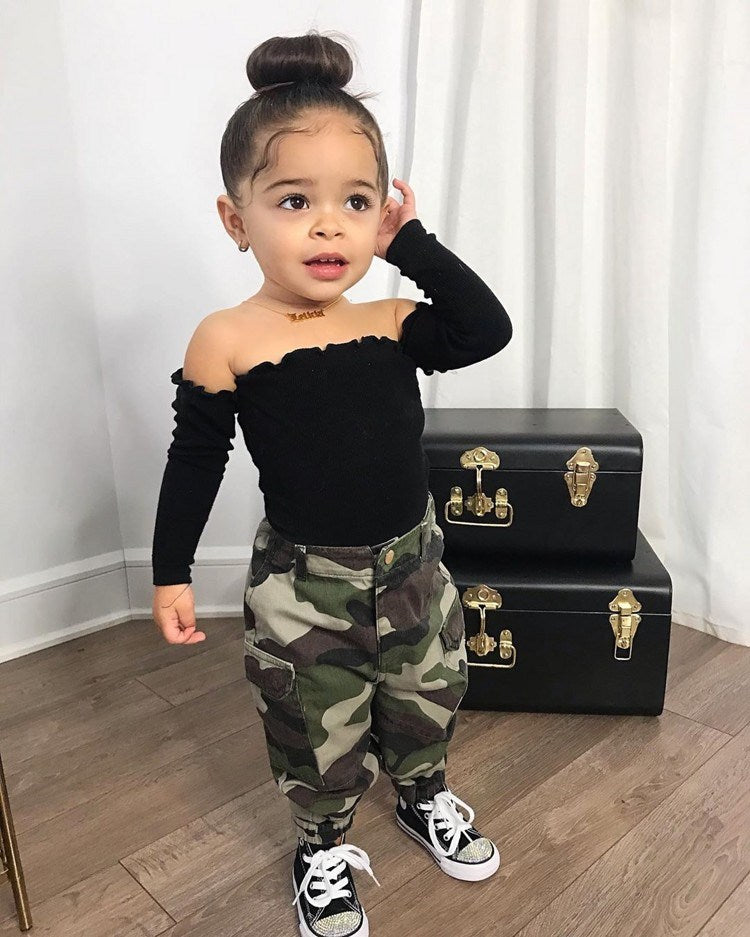 Darla Black Camouflaged Shirt and Pant Set Toddler Clothing