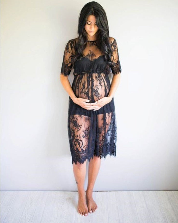 Shanti  Black Lace Maternity Photo Dress