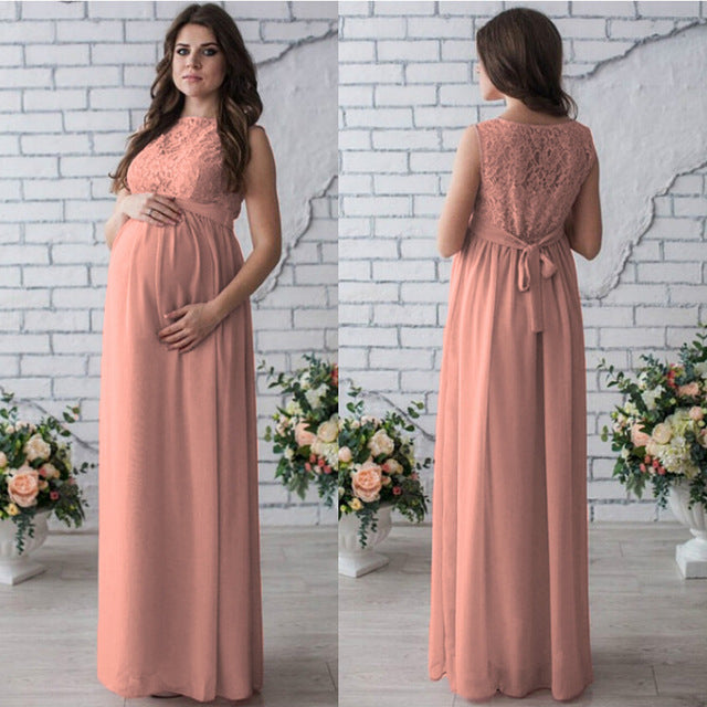 Cheap Pregnant Lace Maxi Dress Ladies Off Shoulder Low Cut Long Maternity  Gown Casual Summer Photo Prop | Joom