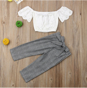 Stormie Toddler White Collar Blouse and Plaid Pants 2 Pc Set