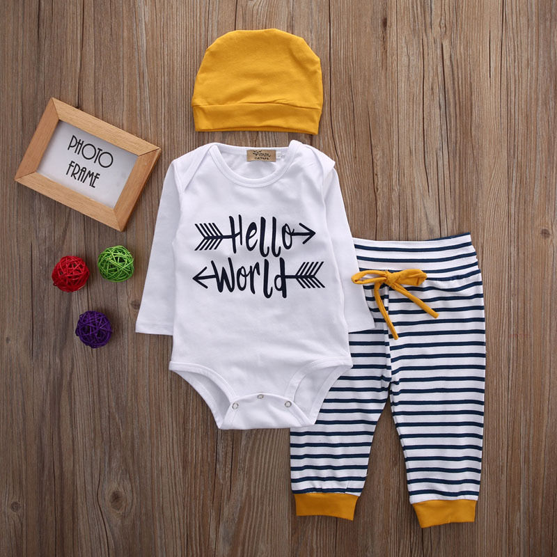 3Pc Toddler Newborn Infant Baby Girls Clothes Hello World Clothes Outfit  Set 