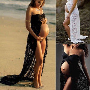 Farrah Open Bump Long Lace Maternity Dress