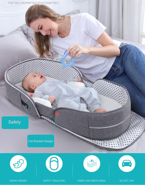 3 in 1 Portable Diaper Bag Backpack Multifunctional Baby Travel Cot Baby  Nursery Travel Bed Bassinet Changing Pad Foldable Crib Infant Sleeper Baby