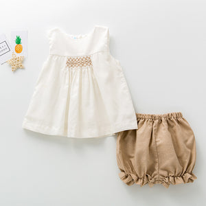 Natalie Sleeveless White Two-Piece Infant Outfit Set