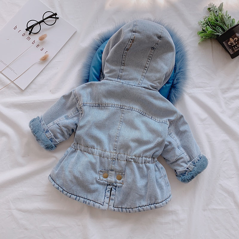 BabyBarnTown Winter Toddler Girl Denim Jacket With With Fur